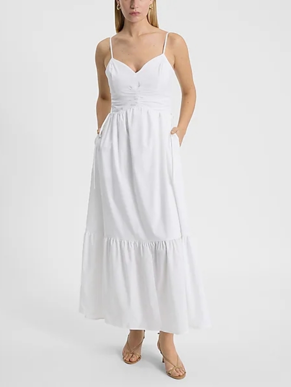 NWT - Express V-Neck Ruched Side Tie Smocked Back Bodice Midi Dress - Size XL - Picture 1 of 16
